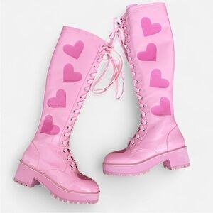 Dolls Kill Sugar Thrillz Glitter Hearts Knee High Combat Boots Size 8